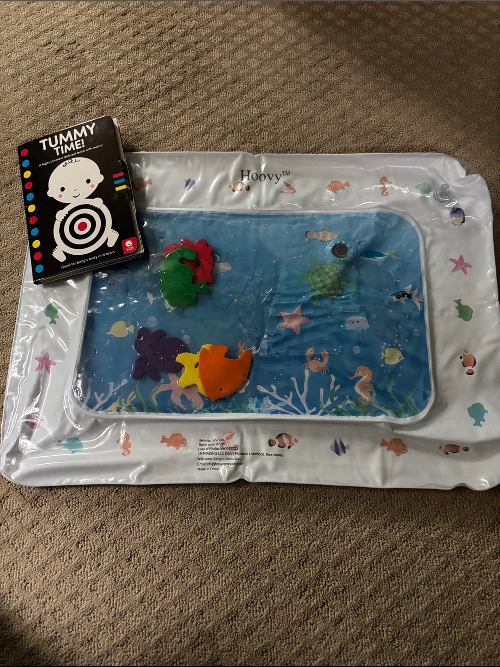 Hoovy Blue Infant Tummy Time Water Play Mat with Floating Sea Creatures